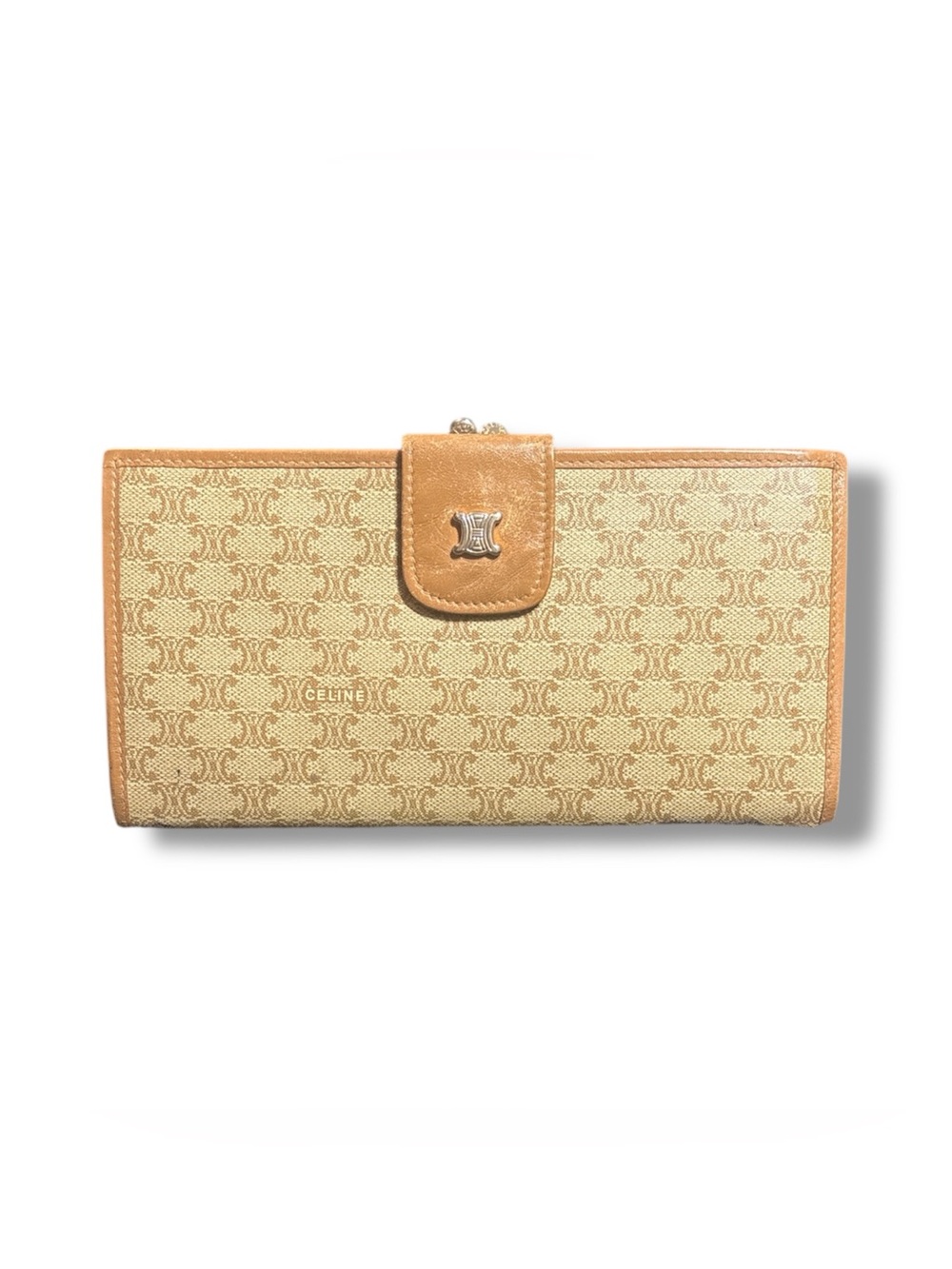 Authentic Vintage Celine Macadam Triomphe Long Bifold Kiss Lock Wallet M10